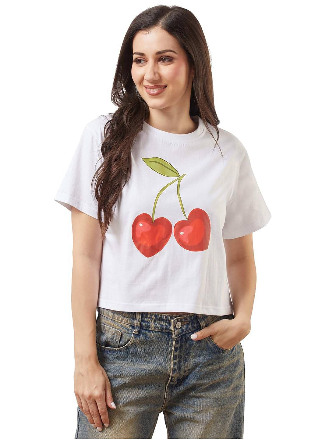     			Globus Women Cotton Oversized Fit Round Neck T-Shirt ( White )