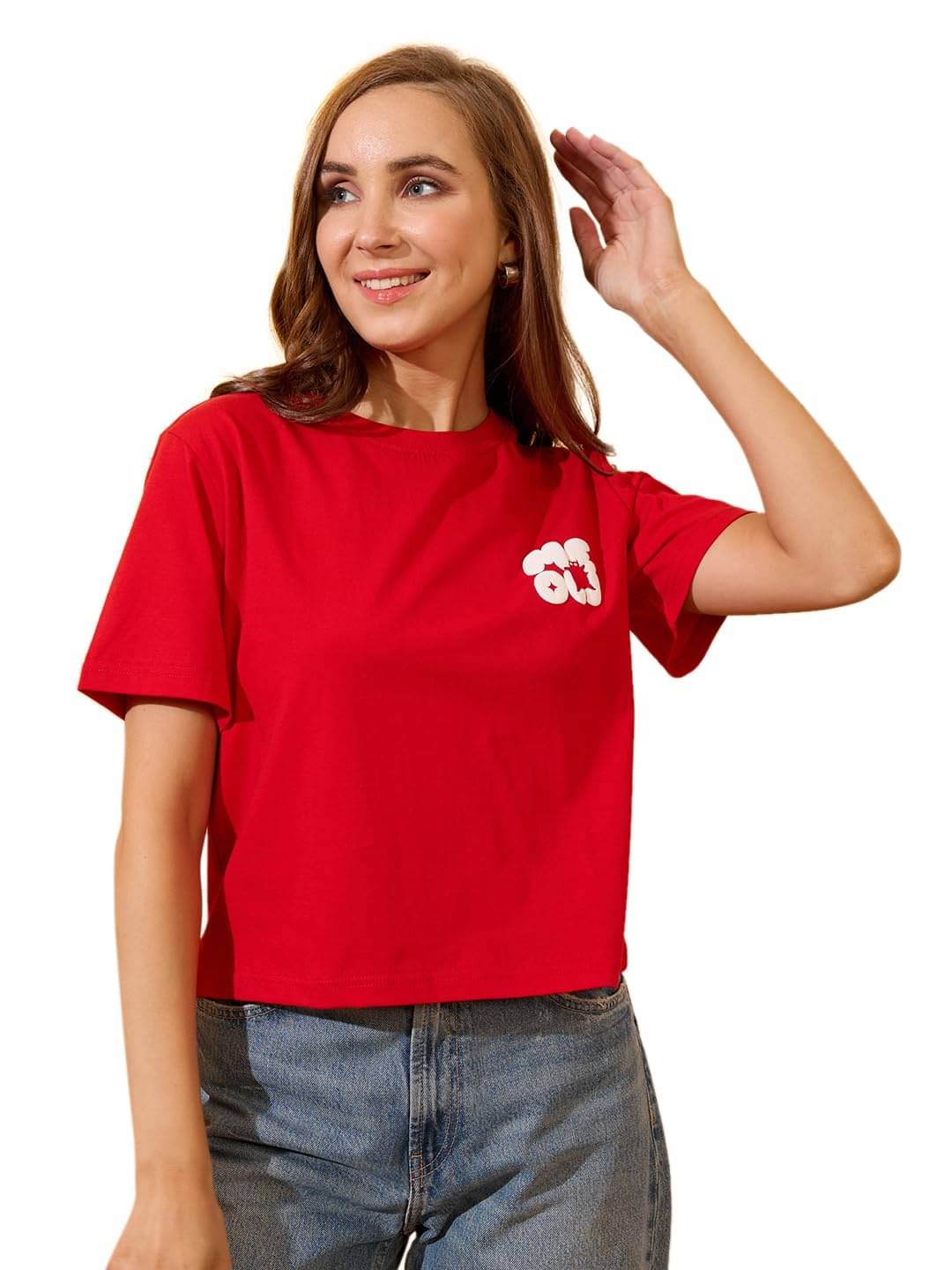     			Globus Women Cotton Oversized Fit Round Neck T-Shirt ( Red )