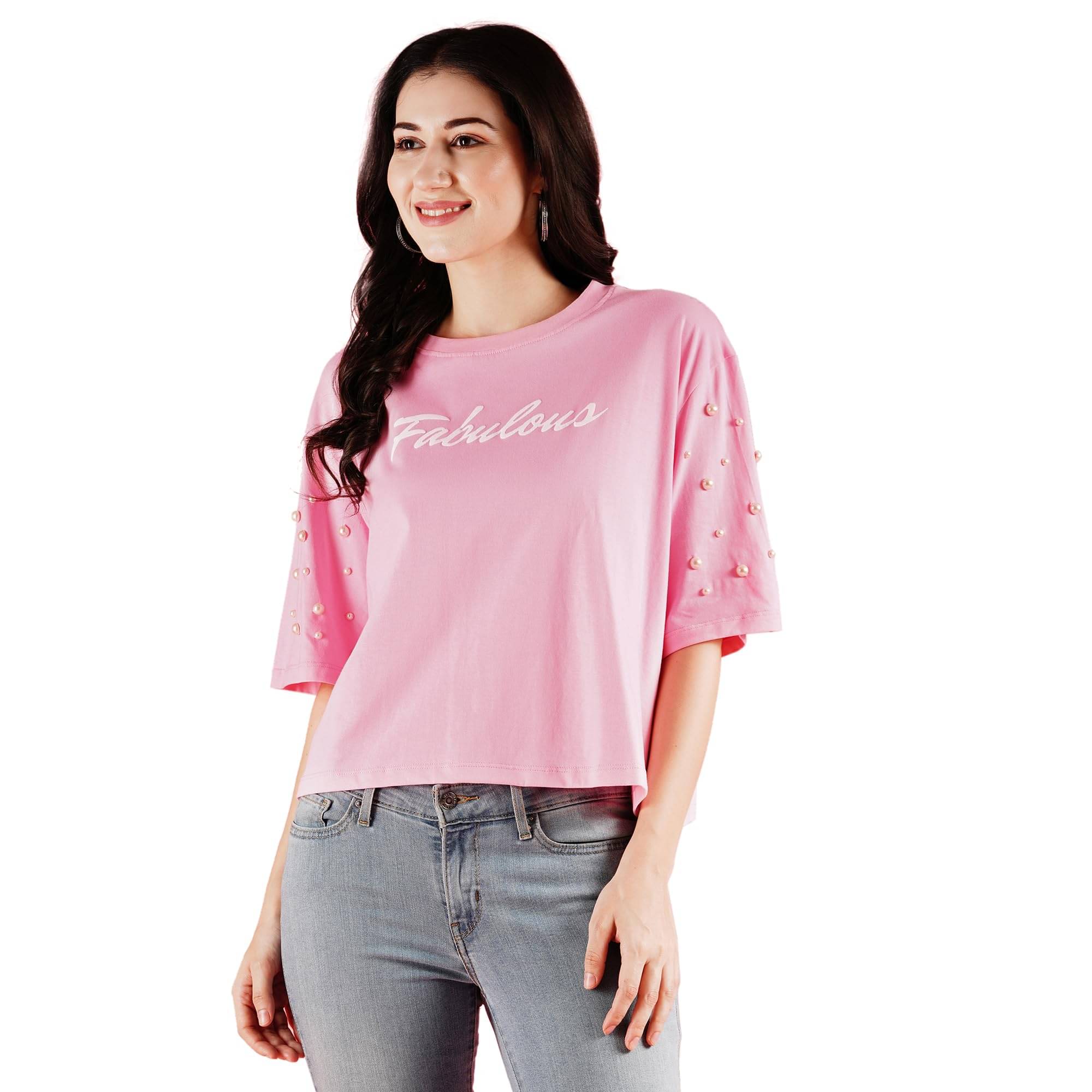     			Globus Women Cotton Regular Fit Round Neck T-Shirt ( Pink )