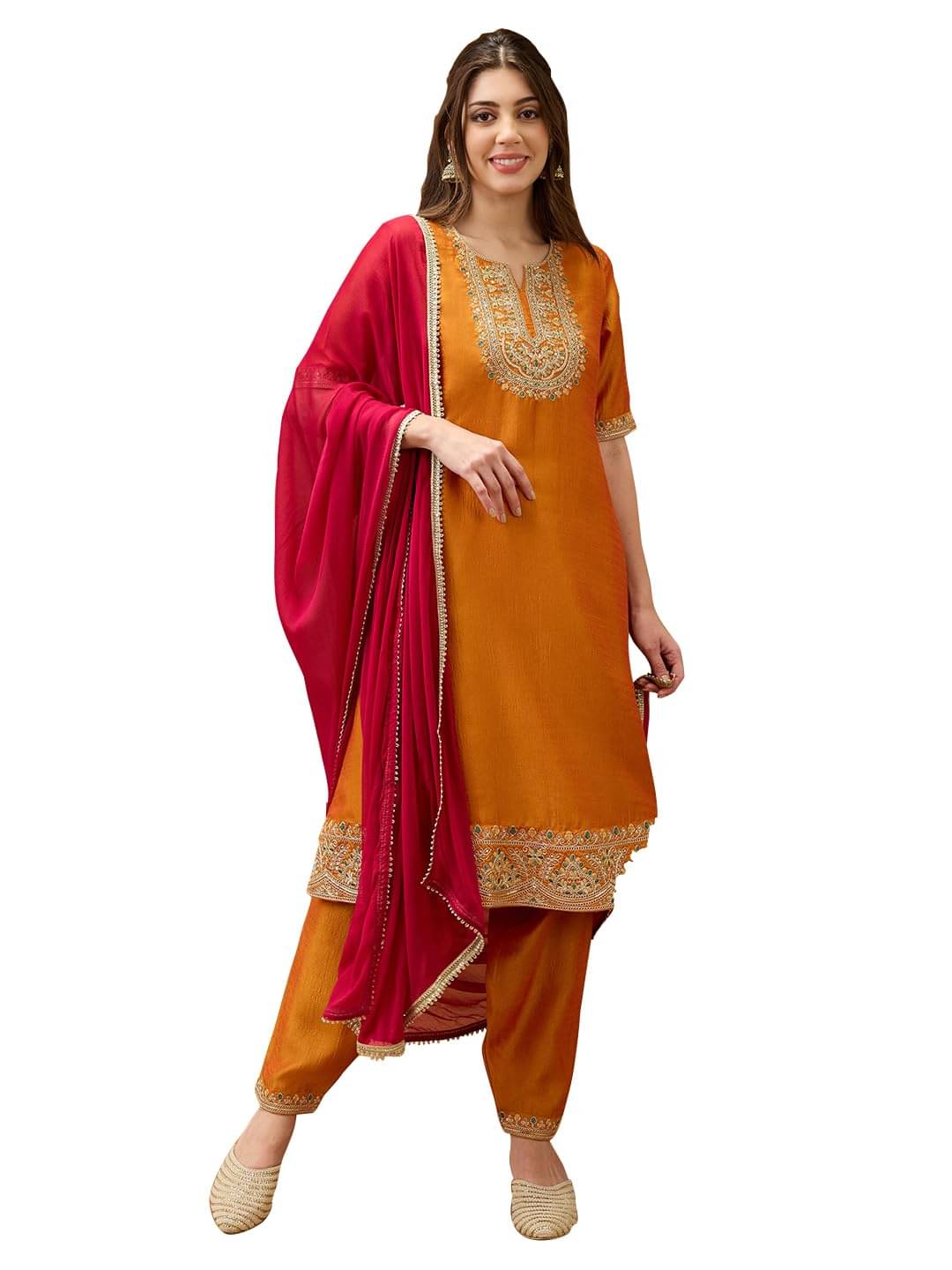 Globus Women Polyester Embroidered A-line Kurti with Pants ( Yellow )     			Globus Women Polyester Embroidered A-line Kurti with Pants ( Yellow )