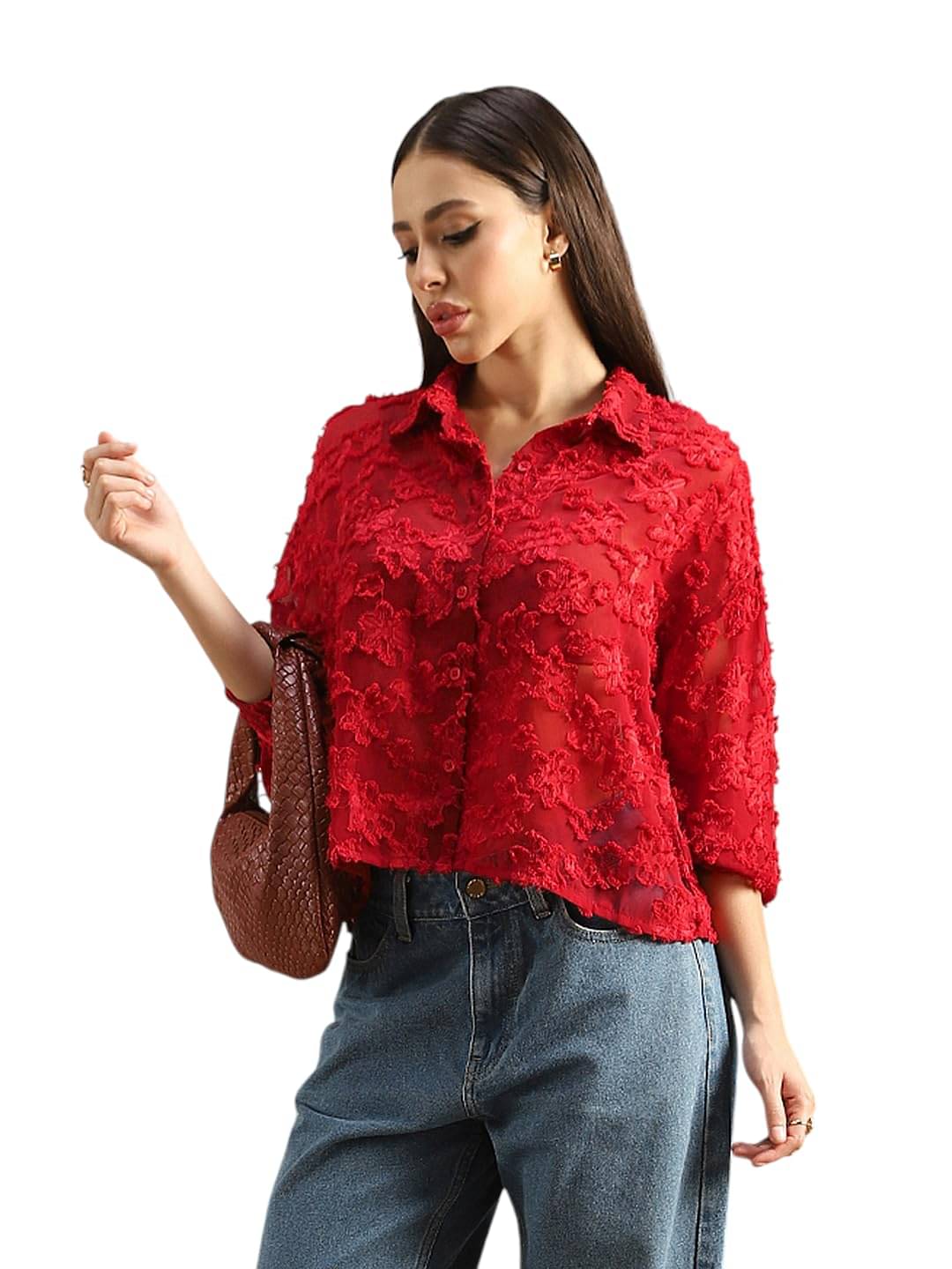 Globus Women Polyester Shirt ( Red ) Globus Women Polyester Shirt ( Red )