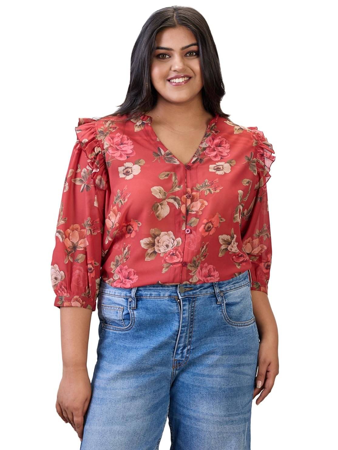 Globus Women Polyester Shirt ( Red ) Globus Women Polyester Shirt ( Red )