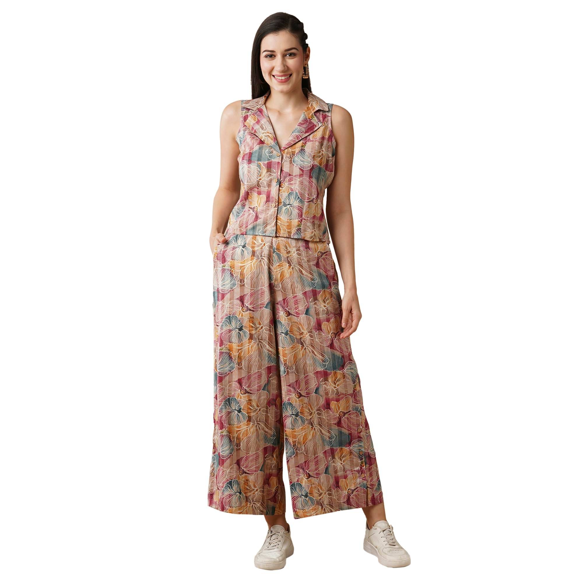     			Globus Women Shirt With Palazzos Co-Ord Set ( Multicolor )