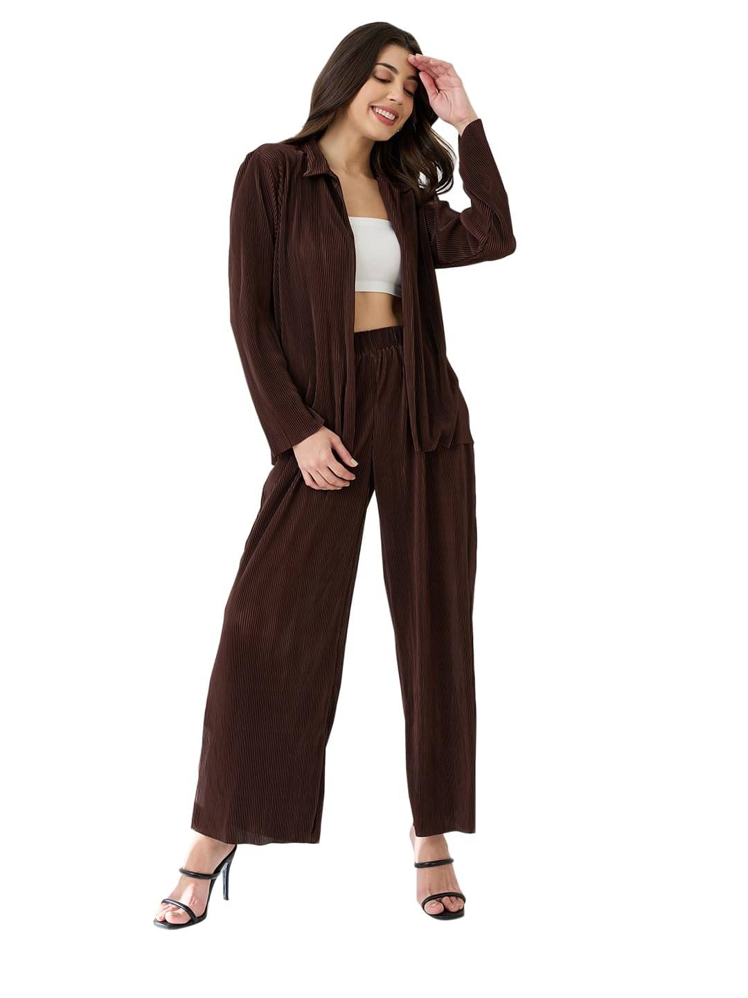     			Globus Women Shirt With Trousers Co-Ord Set ( Brown )