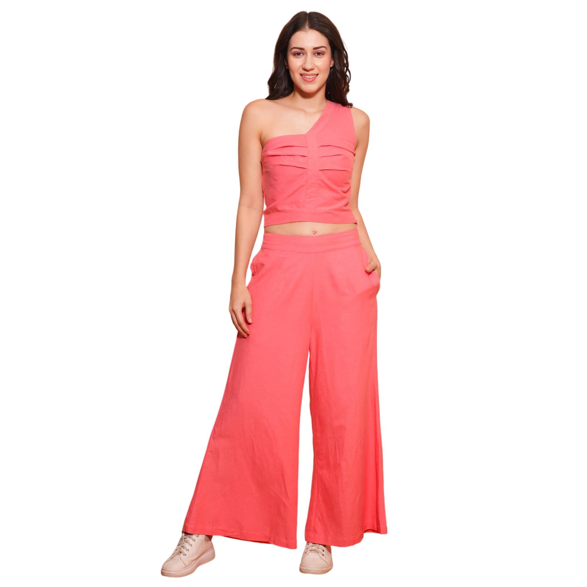     			Globus Women Top With Palazzos Co-Ord Set ( Orange )
