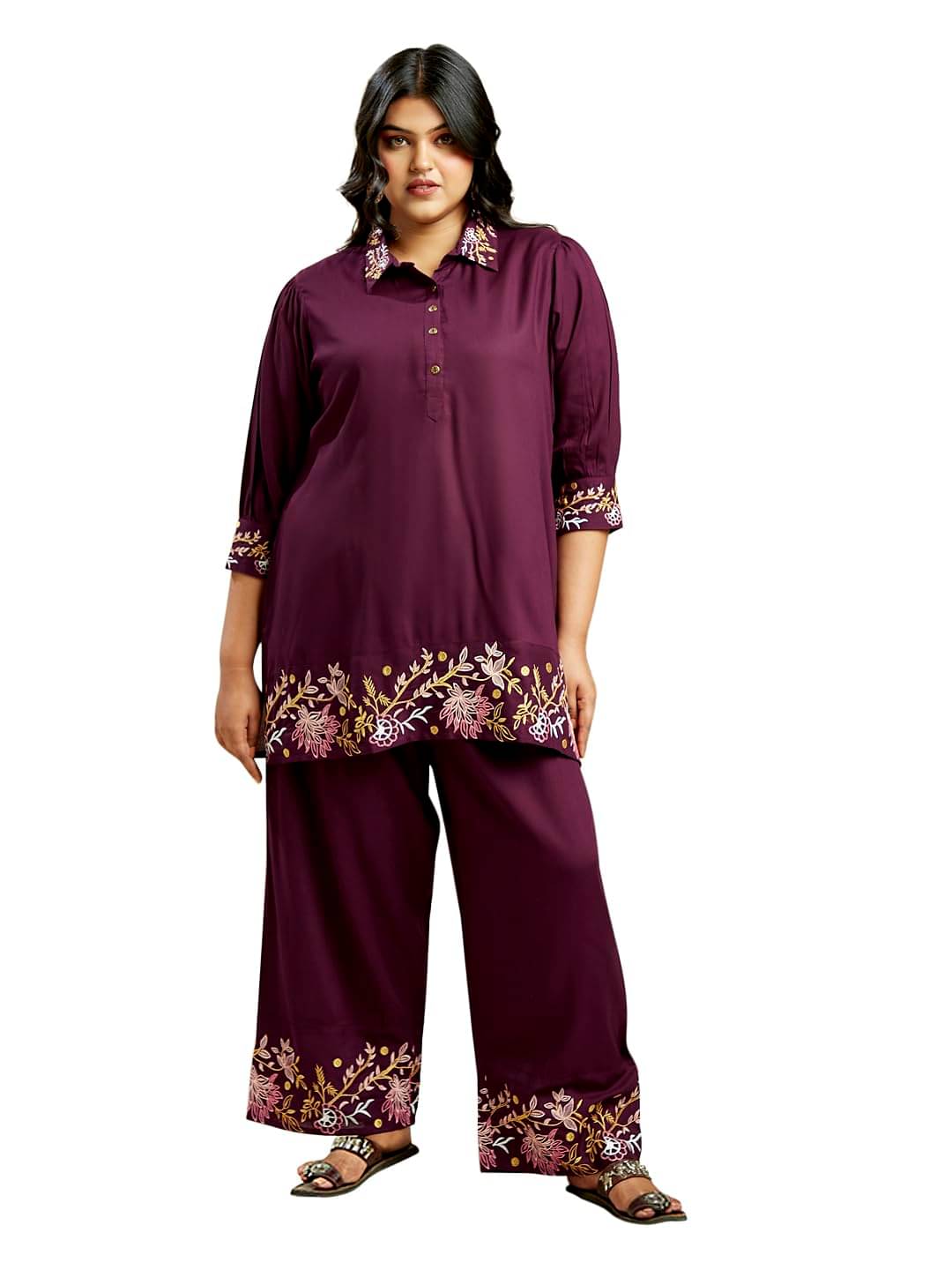     			Globus Women Top With Palazzos Co-Ord Set ( Purple )