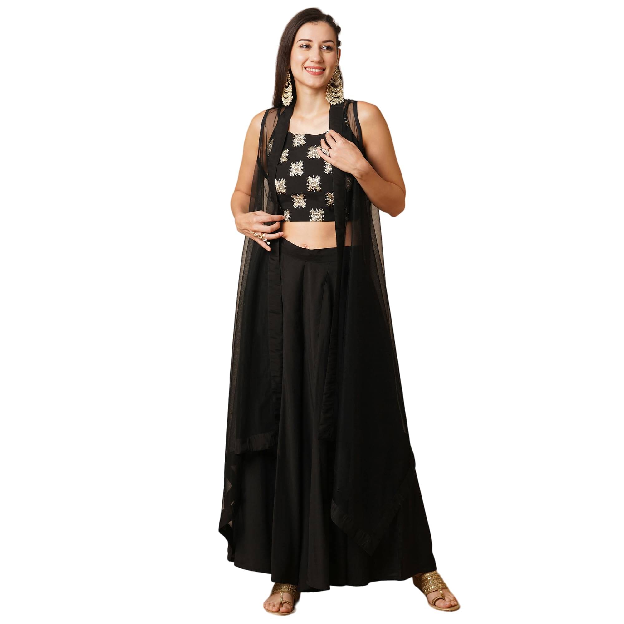     			Globus Women Top With Skirt Co-Ord Set ( Black )
