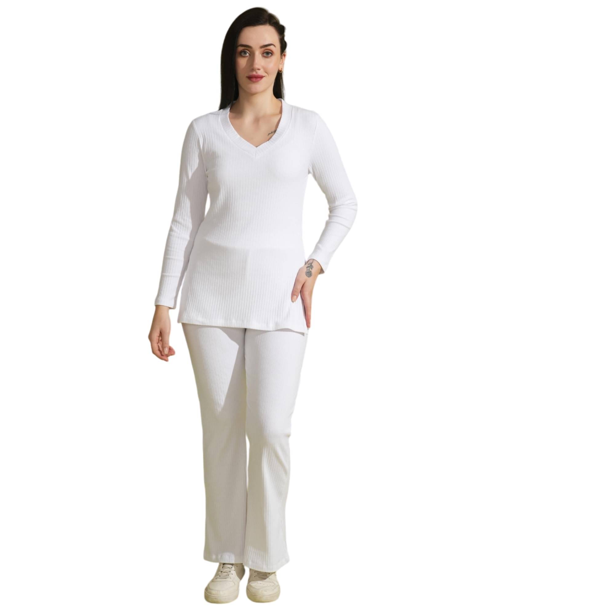     			Globus Women Top With Trousers Co-Ord Set ( White )