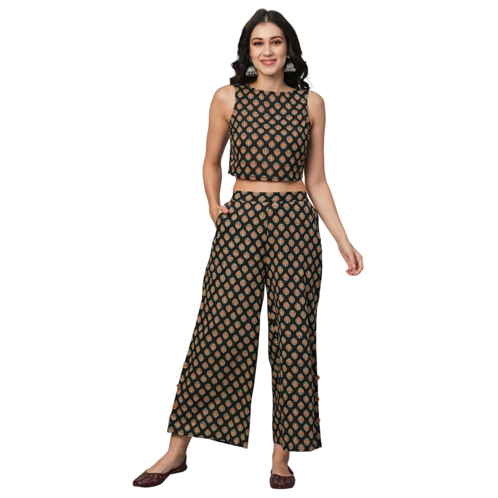     			Globus Women Top With Trousers Co-Ord Set ( Black )