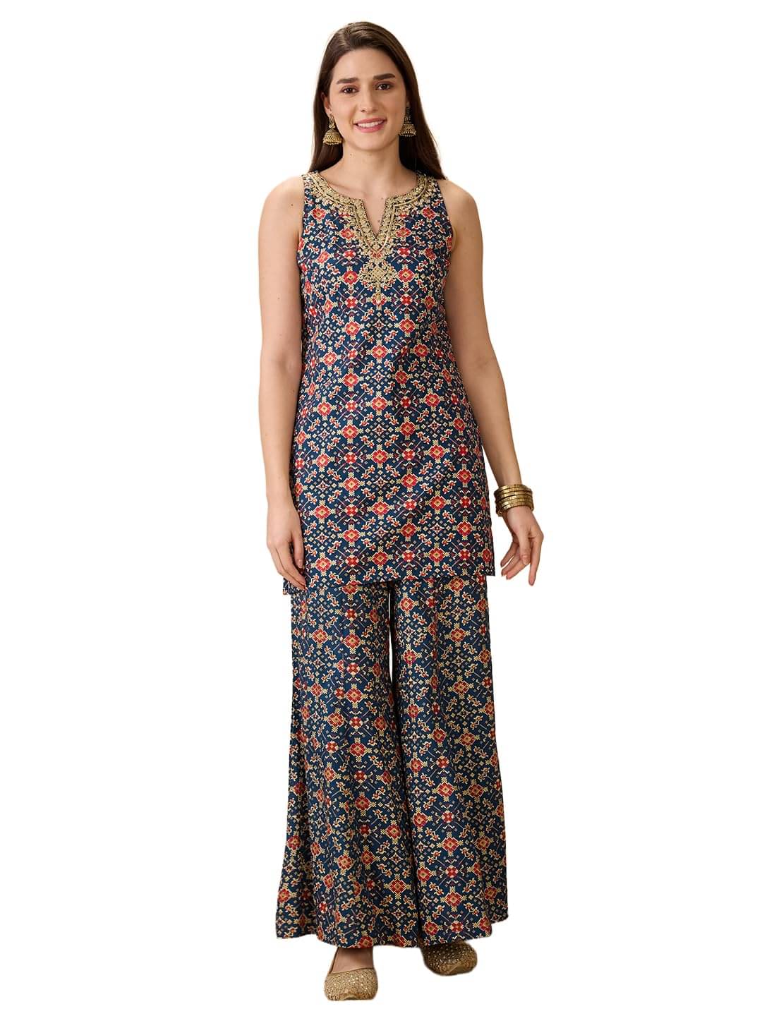     			Globus Women Top With Trousers Co-Ord Set ( Navy Blue )