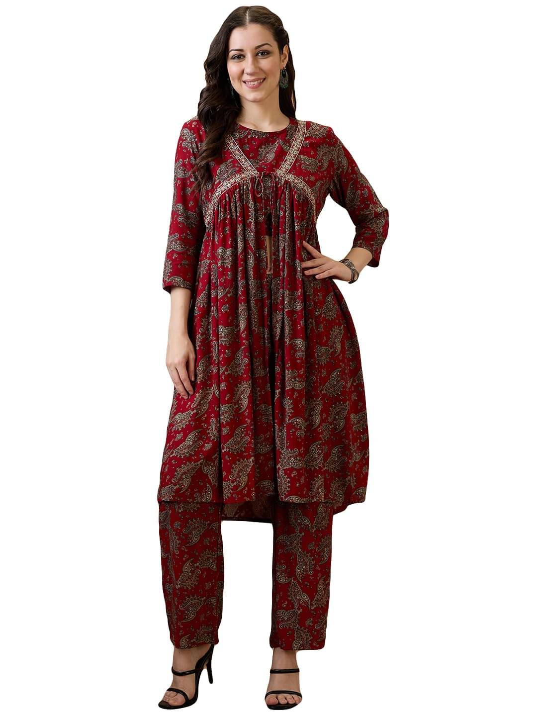     			Globus Women Tunic With Trousers Co-Ord Set ( Red )