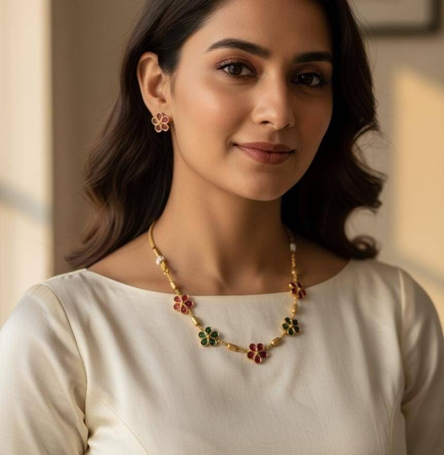     			GlowNest Multi Color Brass Necklace Set ( Pack of 1 )