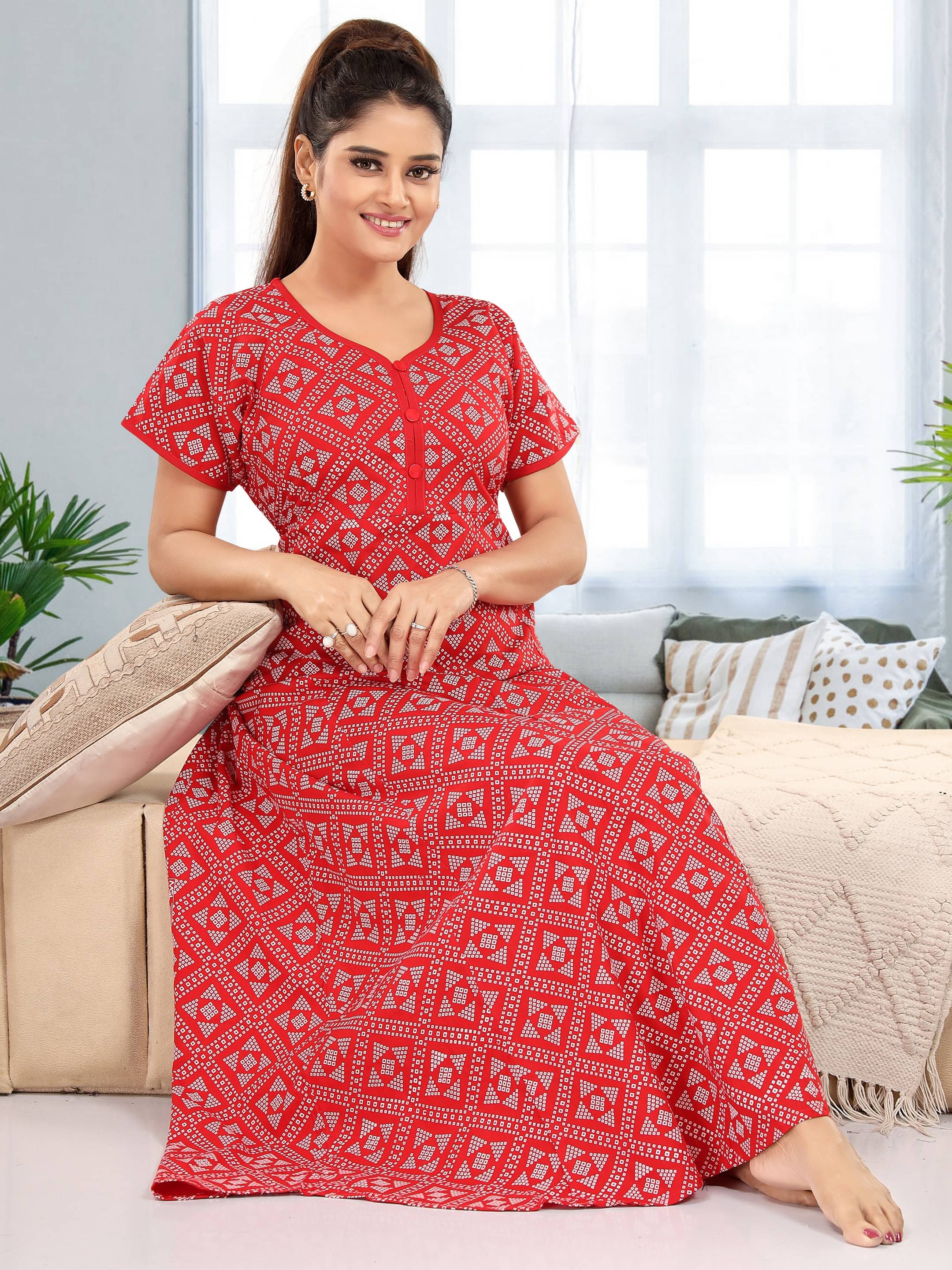     			INNER BEATS Cotton Self Design Women Regular Nighty ( Red )