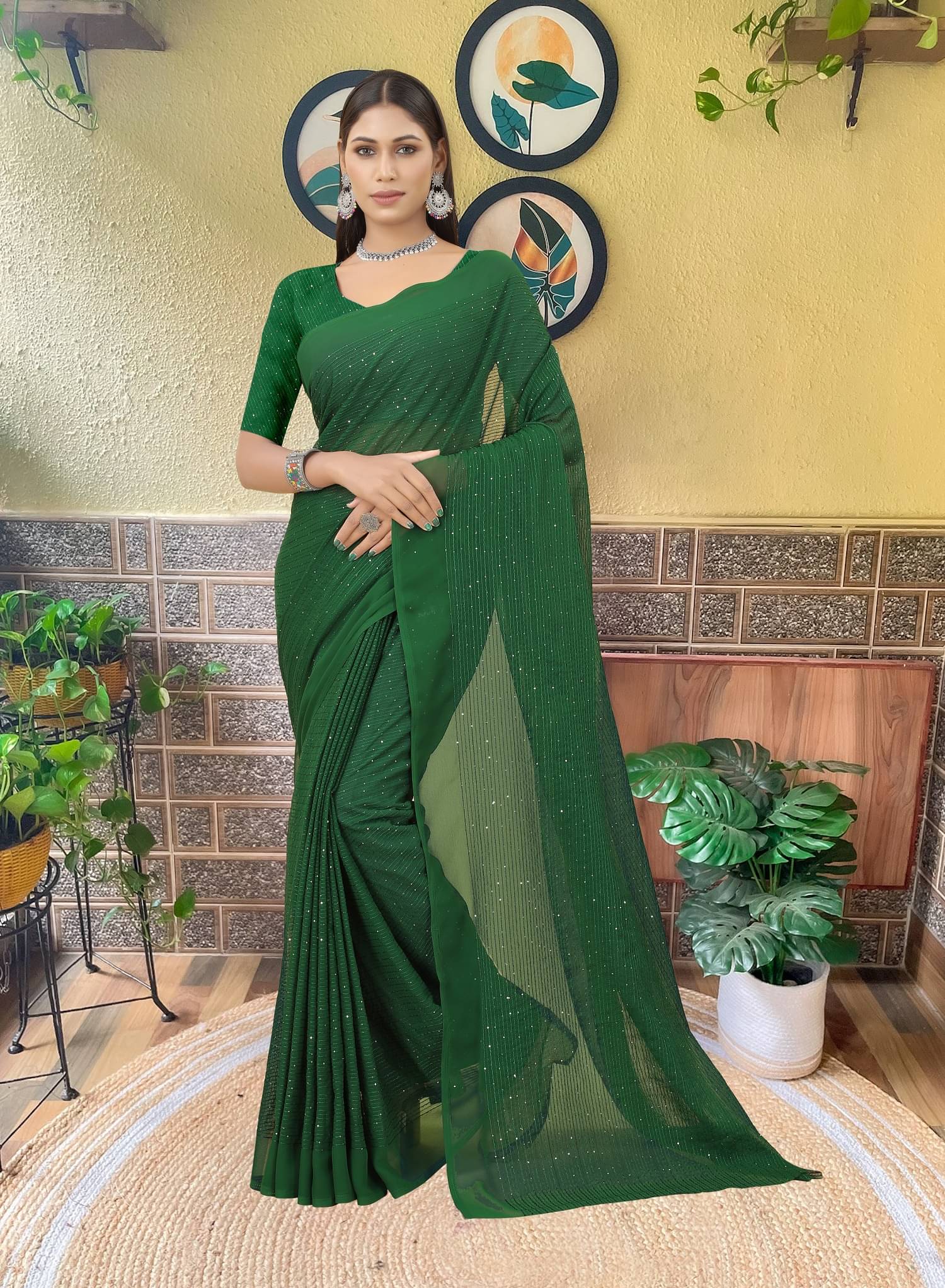 JULEE Georgette Embroidered Regular Saree With Unstitched Blouse Piece ( Green ) JULEE Georgette Embroidered Regular Saree With Unstitched Blouse Piece ( Green )