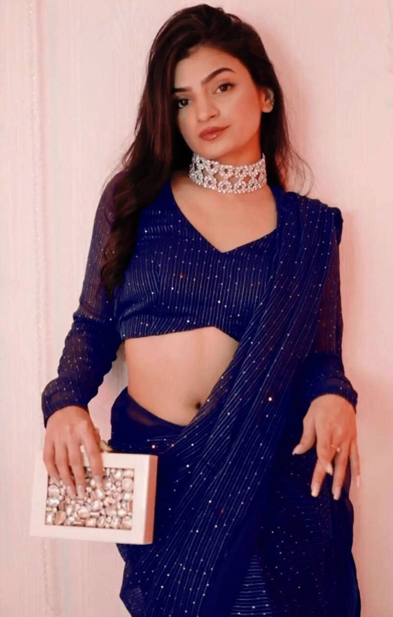     			JULEE Georgette Embroidered Regular Saree With Unstitched Blouse Piece ( Navy Blue )