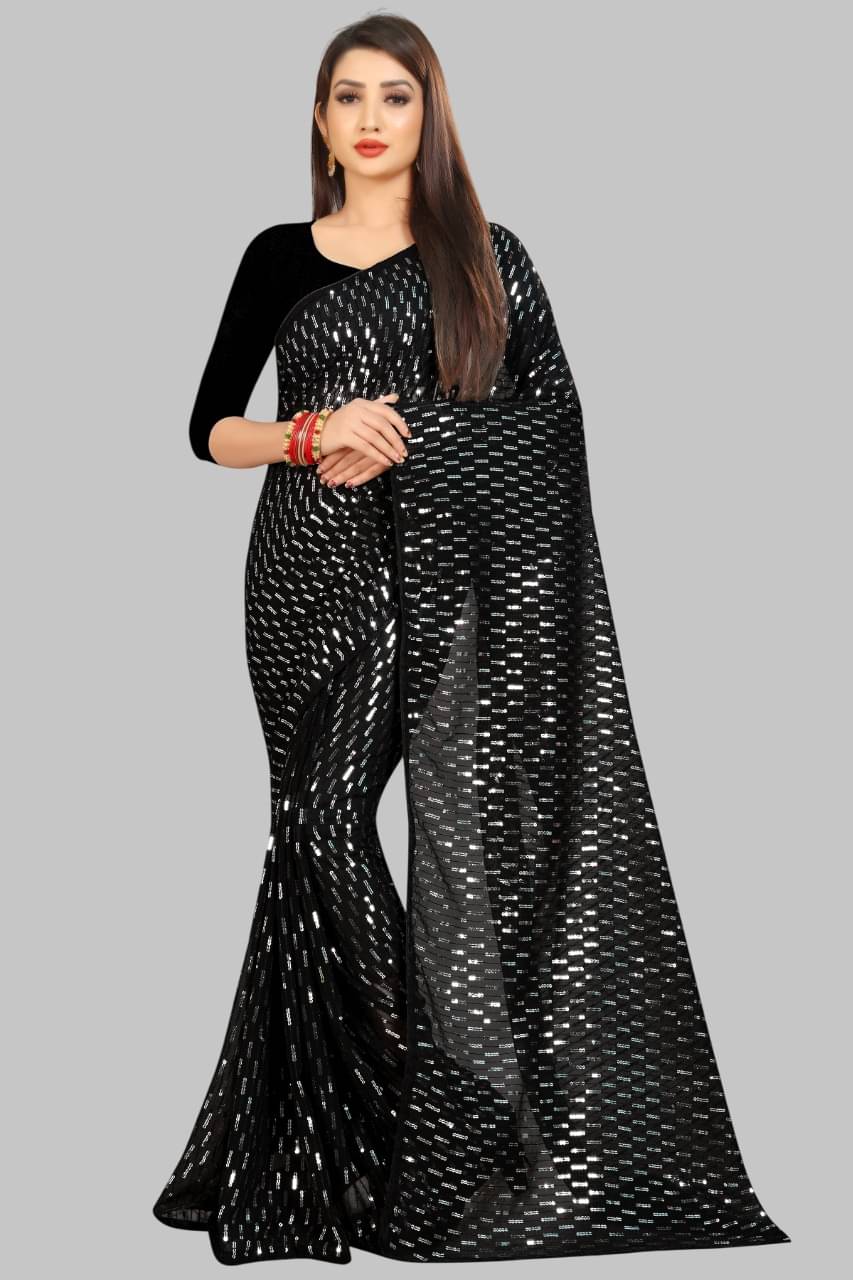     			JULEE Georgette Embroidered Regular Saree With Unstitched Blouse Piece ( Black )