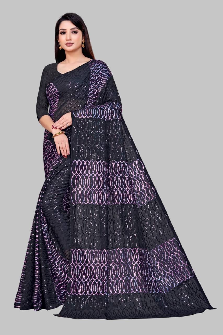     			JULEE Georgette Embroidered Regular Saree With Unstitched Blouse Piece ( Pink )