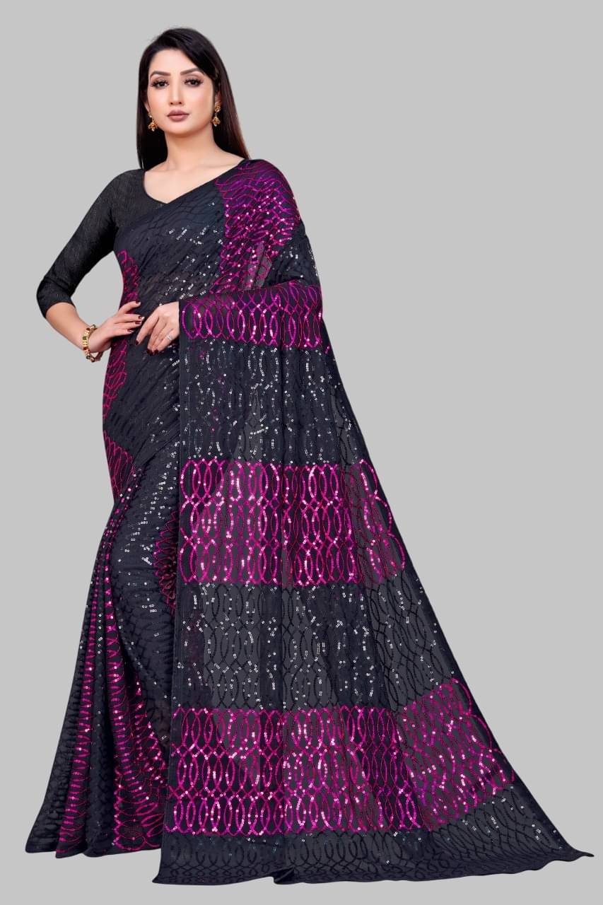     			JULEE Georgette Embroidered Regular Saree With Unstitched Blouse Piece ( Wine )