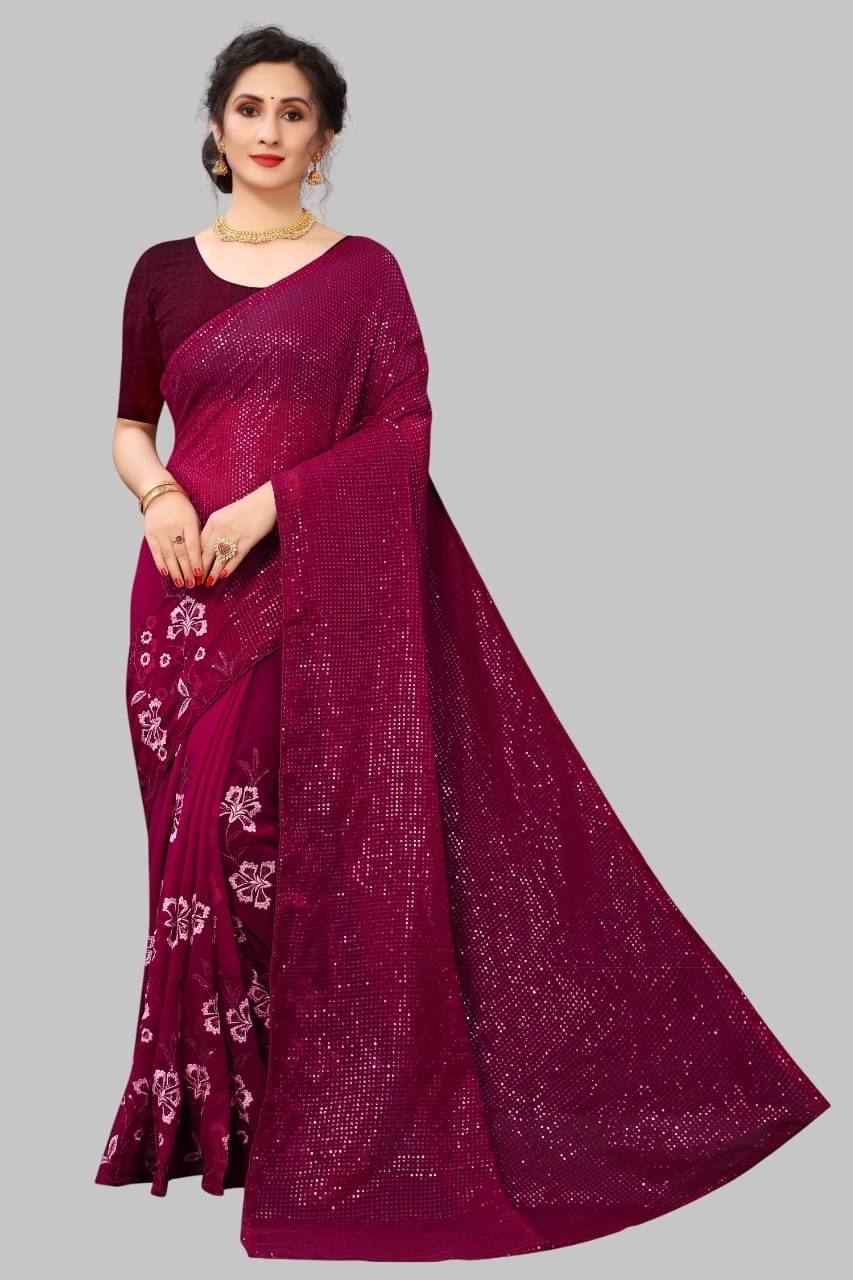     			JULEE Georgette Embroidered Regular Saree With Unstitched Blouse Piece ( Magenta )