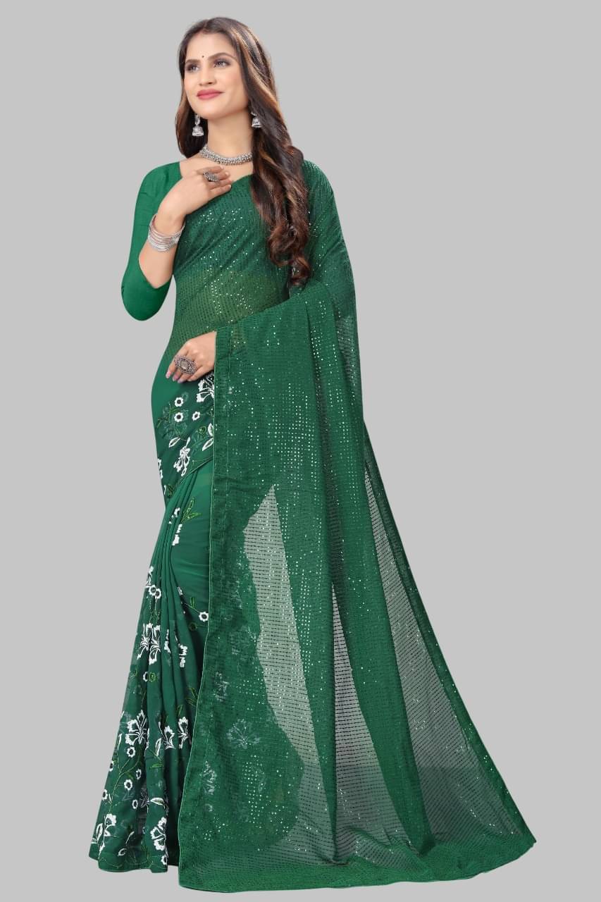     			JULEE Georgette Embroidered Regular Saree With Unstitched Blouse Piece ( Green )