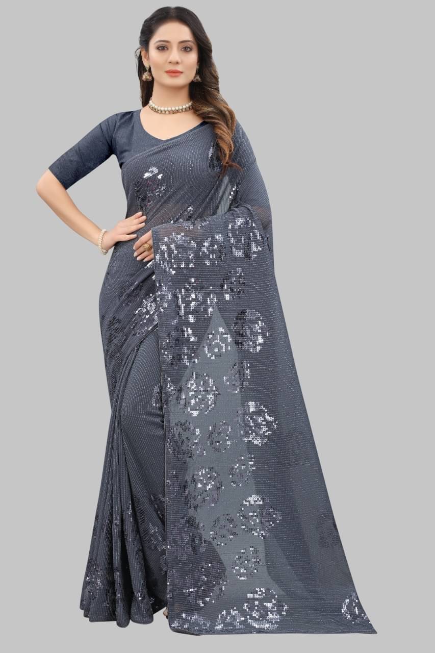    			JULEE Georgette Embroidered Regular Saree With Unstitched Blouse Piece ( Grey )