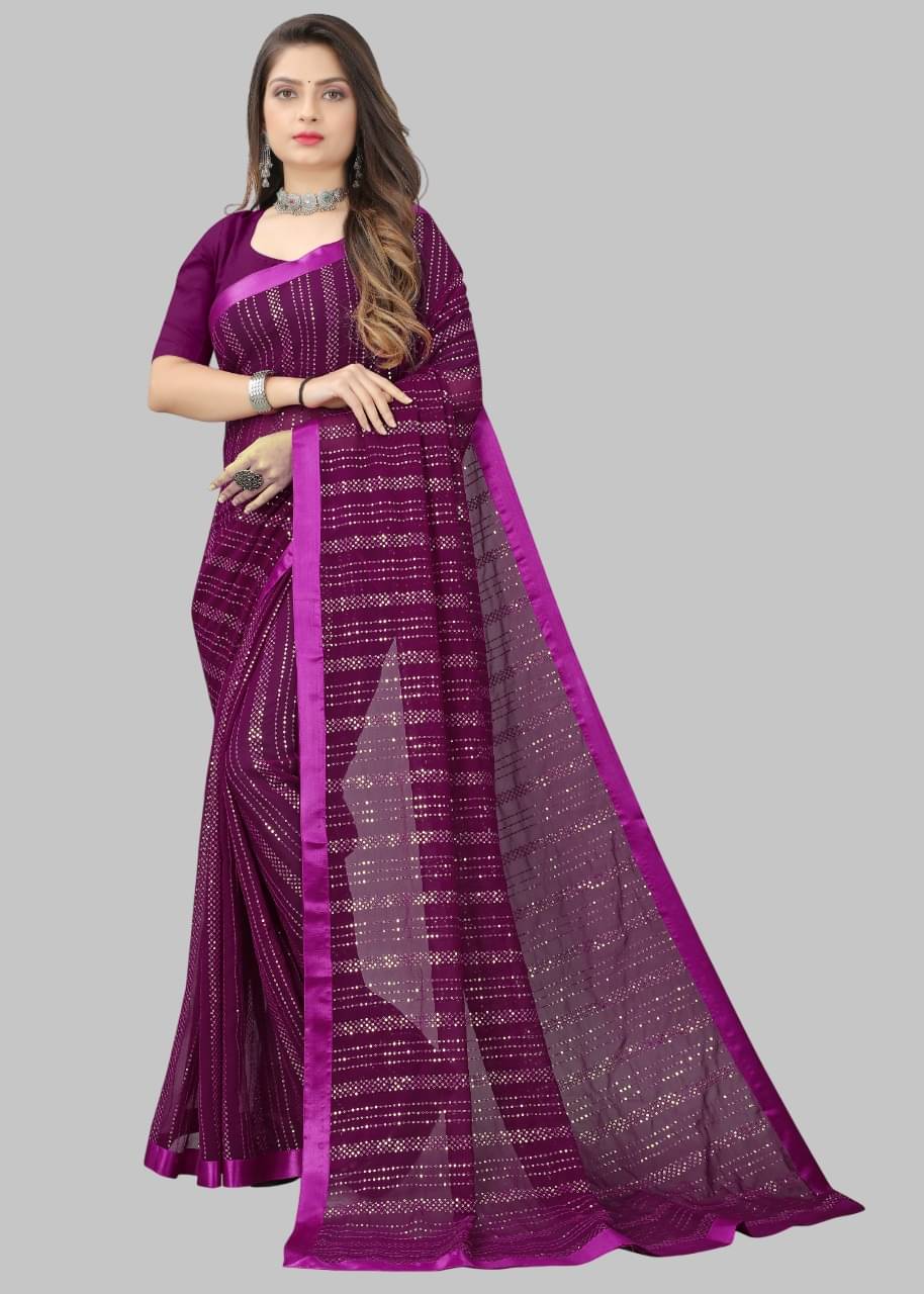 JULEE Georgette Embroidered Regular Saree With Unstitched Blouse Piece ( Purple ) JULEE Georgette Embroidered Regular Saree With Unstitched Blouse Piece ( Purple )