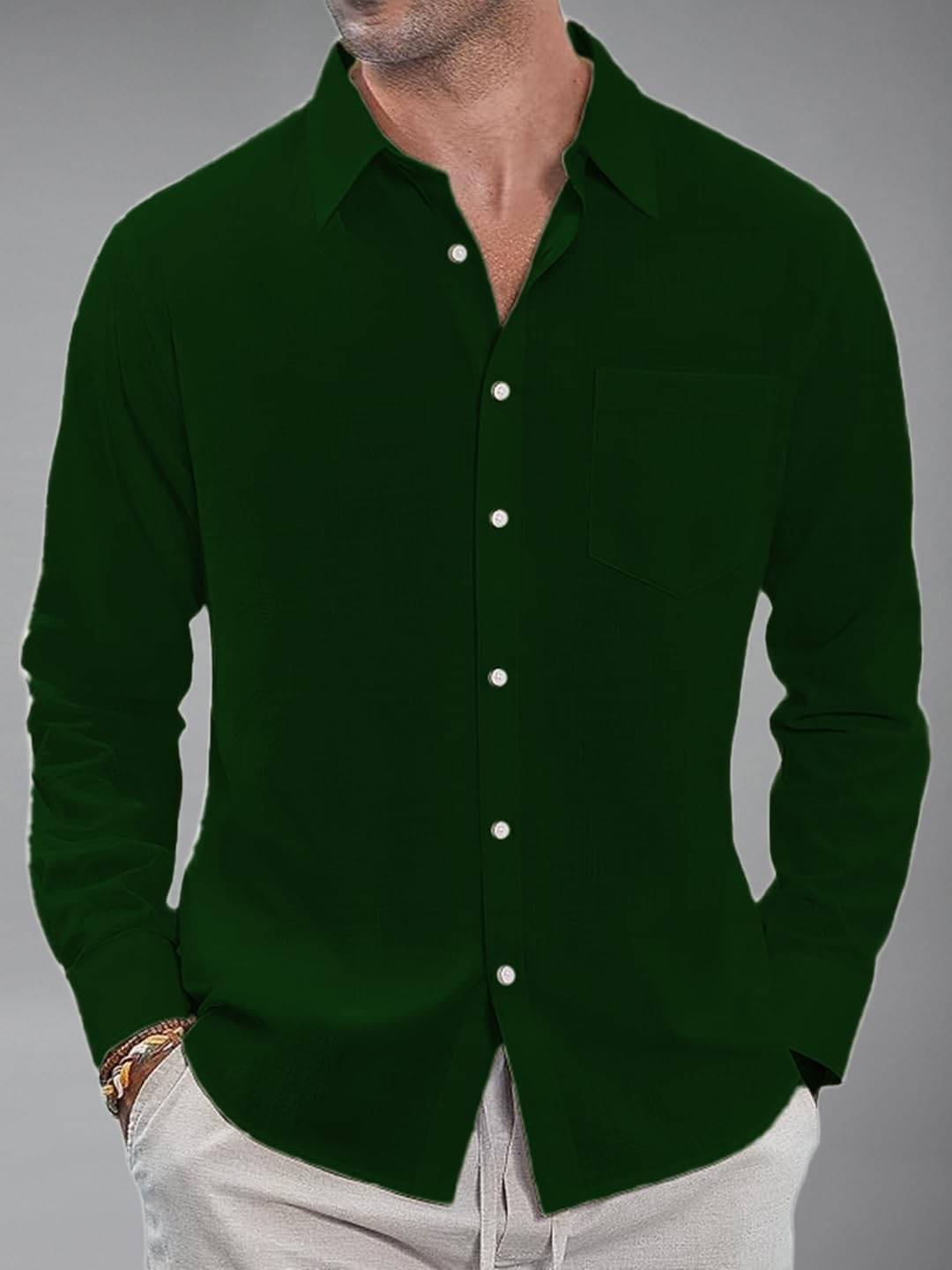     			KNOWTED Cotton Blend Slim Fit Solids Full Sleeves Men's Casual Shirt - Green ( Pack of 1 )