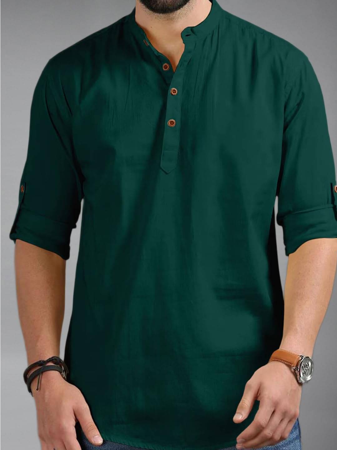 KNOWTED Green Cotton Blend Men's Shirt Style Kurta ( Pack of 1 ) KNOWTED Green Cotton Blend Men's Shirt Style Kurta ( Pack of 1 )
