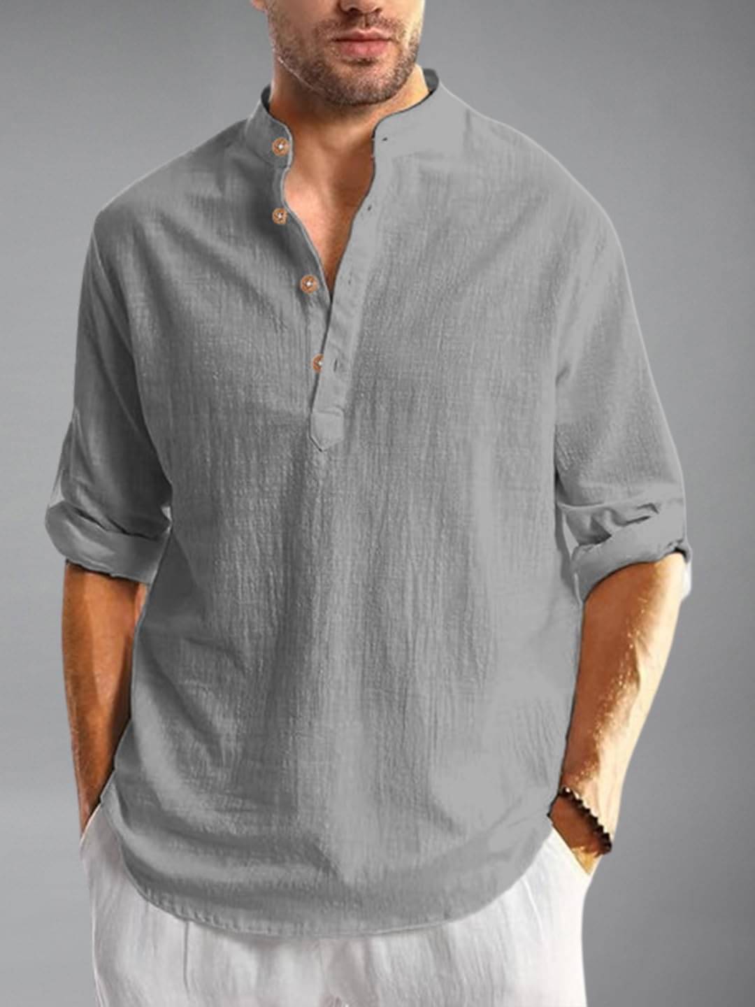 KNOWTED Grey Cotton Blend Men's Shirt Style Kurta ( Pack of 1 ) KNOWTED Grey Cotton Blend Men's Shirt Style Kurta ( Pack of 1 )