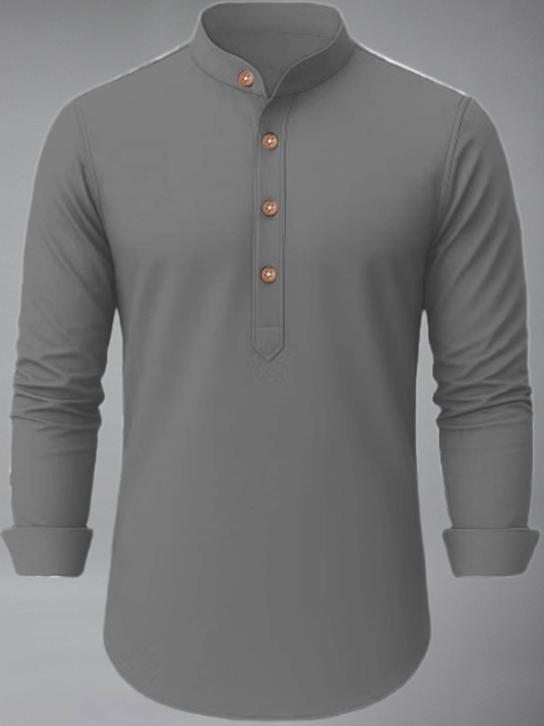     			KNOWTED Grey Cotton Blend Men's Shirt Style Kurta ( Pack of 1 )