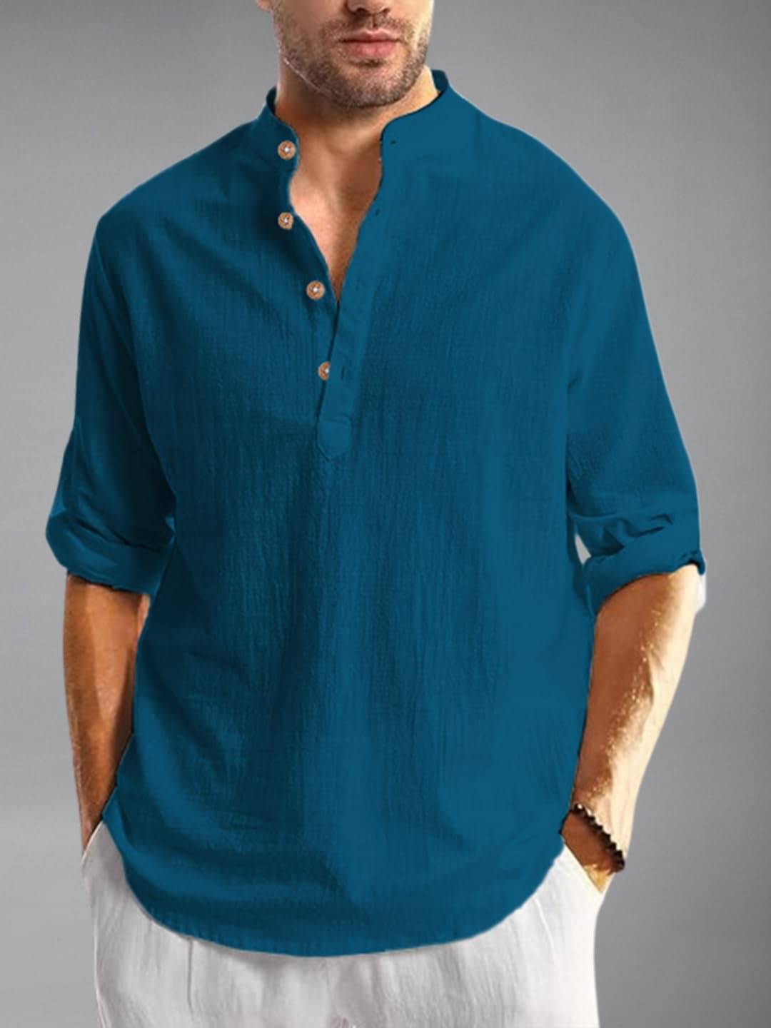 KNOWTED Indigo Cotton Blend Men's Shirt Style Kurta ( Pack of 1 )     			KNOWTED Indigo Cotton Blend Men's Shirt Style Kurta ( Pack of 1 )