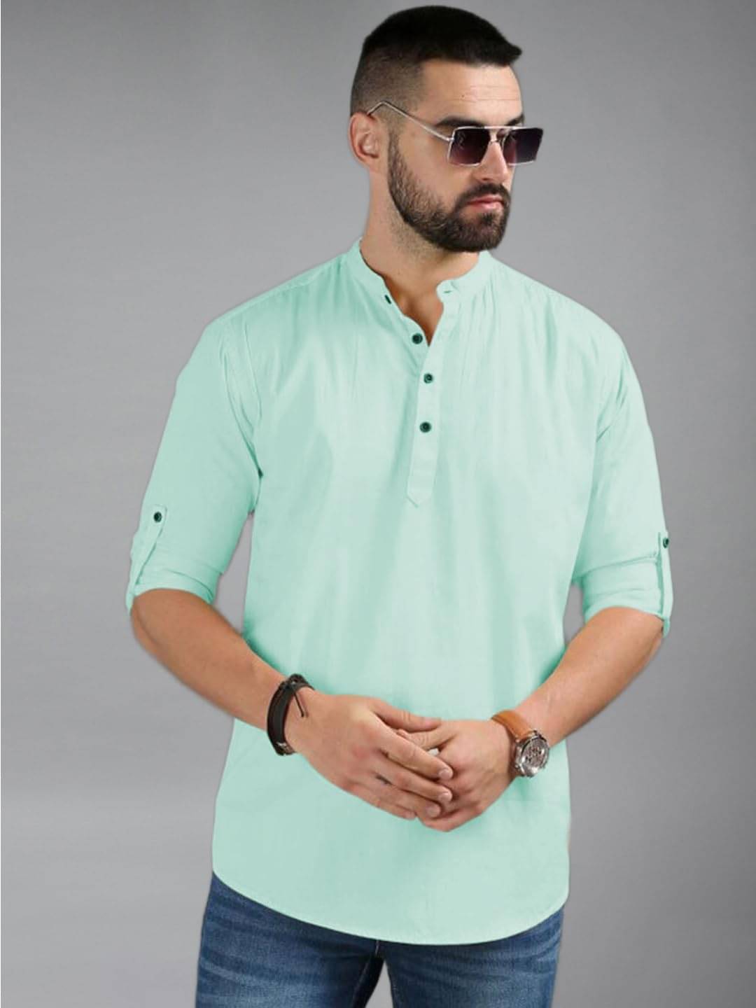KNOWTED Light Blue Cotton Blend Men's Shirt Style Kurta ( Pack of 1 ) KNOWTED Light Blue Cotton Blend Men's Shirt Style Kurta ( Pack of 1 )
