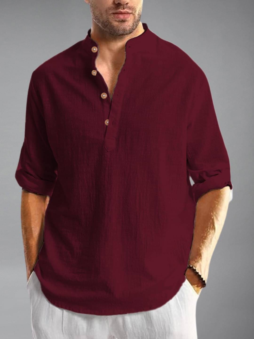     			KNOWTED Maroon Cotton Blend Men's Shirt Style Kurta ( Pack of 1 )