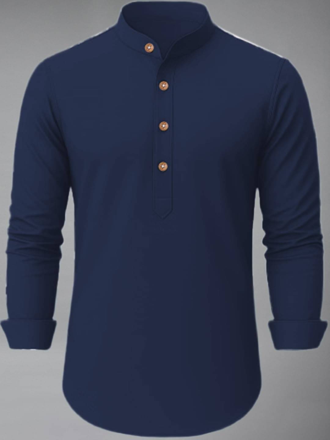     			KNOWTED Navy Blue Cotton Blend Men's Shirt Style Kurta ( Pack of 1 )