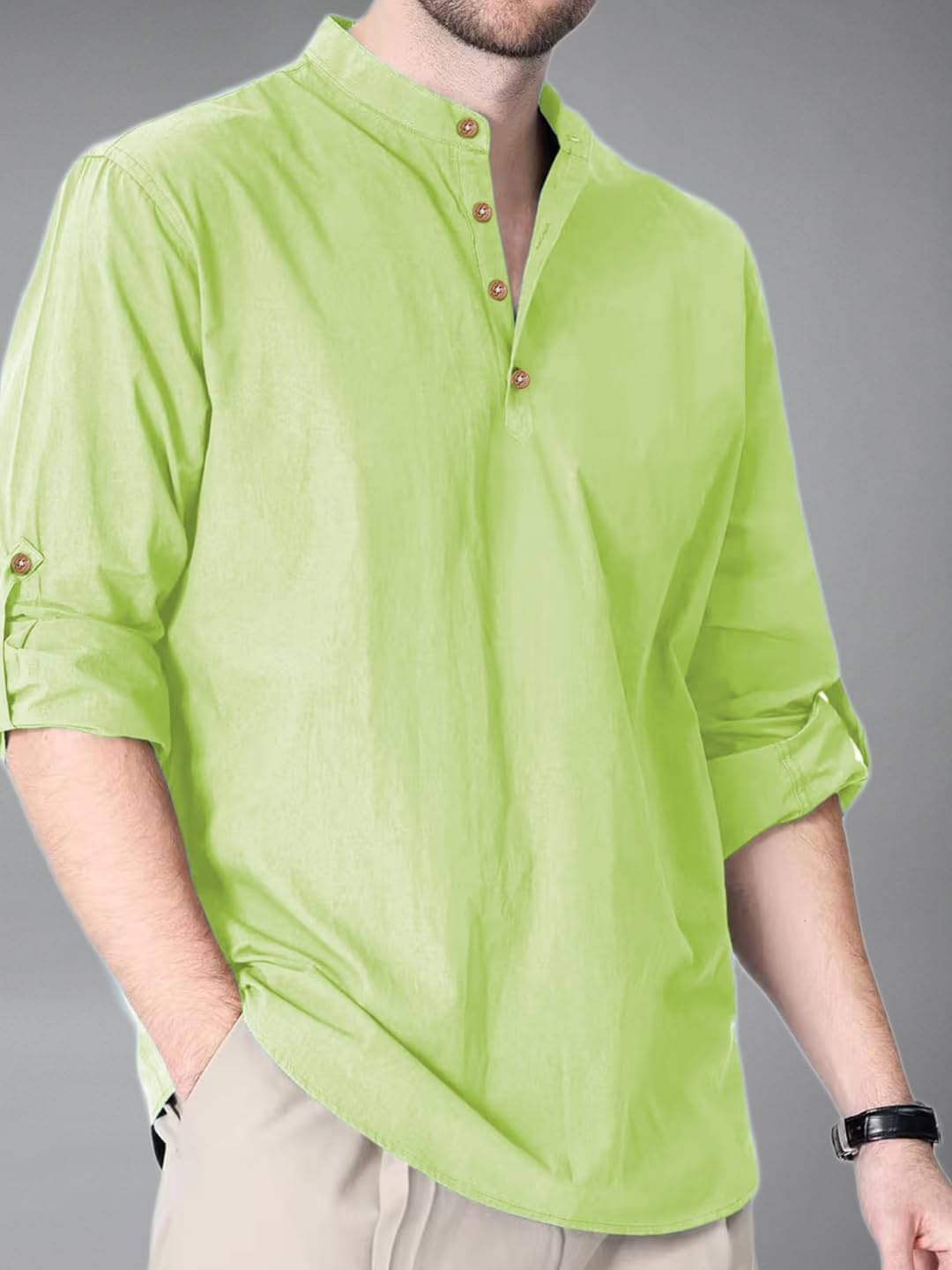 KNOWTED Sea Green Cotton Blend Men's Shirt Style Kurta ( Pack of 1 ) KNOWTED Sea Green Cotton Blend Men's Shirt Style Kurta ( Pack of 1 )