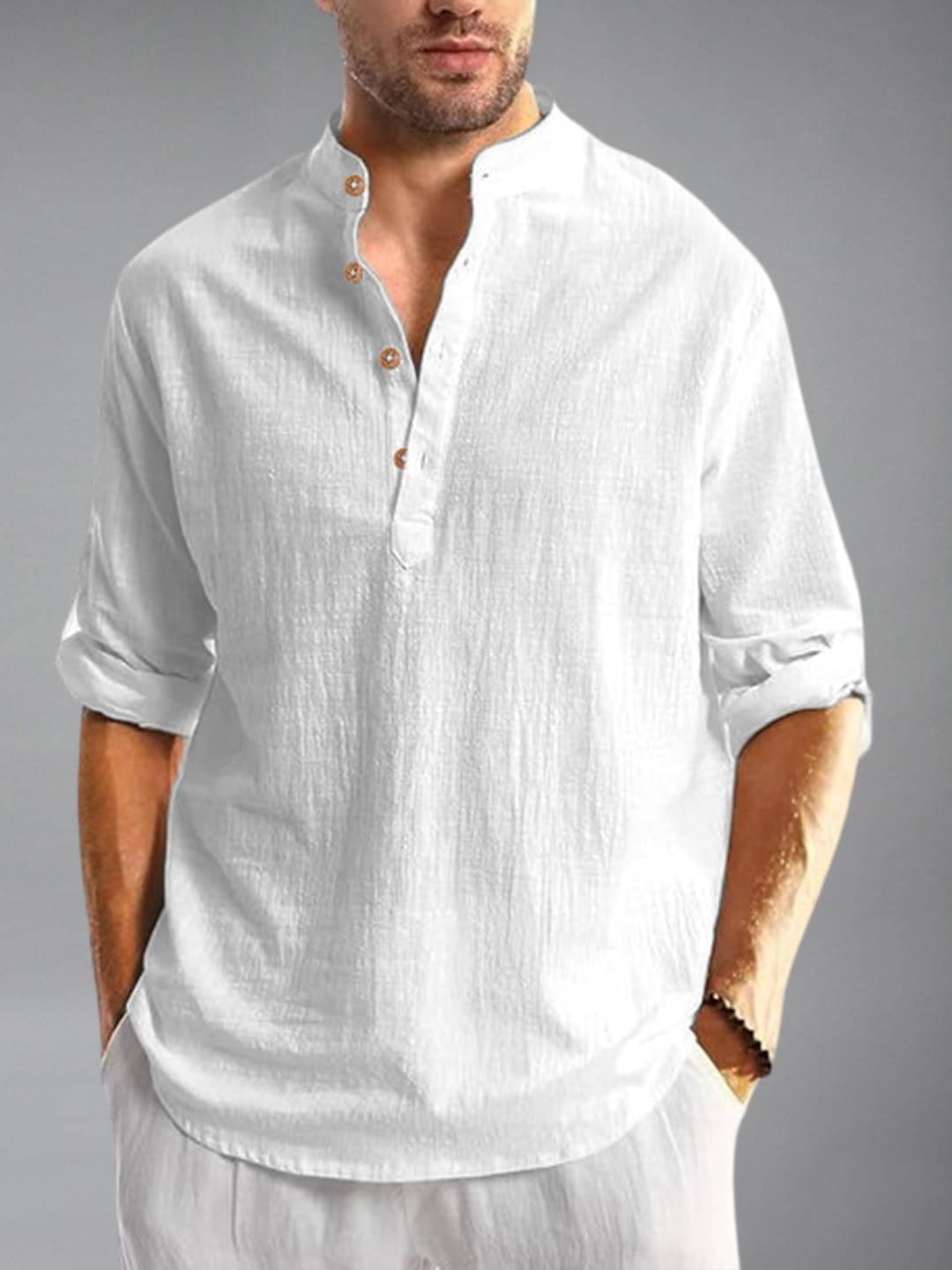 KNOWTED White Cotton Blend Men's Shirt Style Kurta ( Pack of 1 )     			KNOWTED White Cotton Blend Men's Shirt Style Kurta ( Pack of 1 )