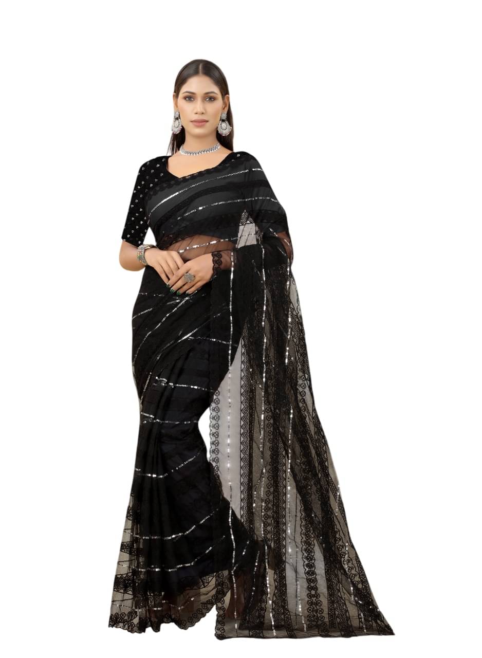     			KV Fashion Georgette Embroidered Regular Saree With Unstitched Blouse Piece ( Multicolor 1 )