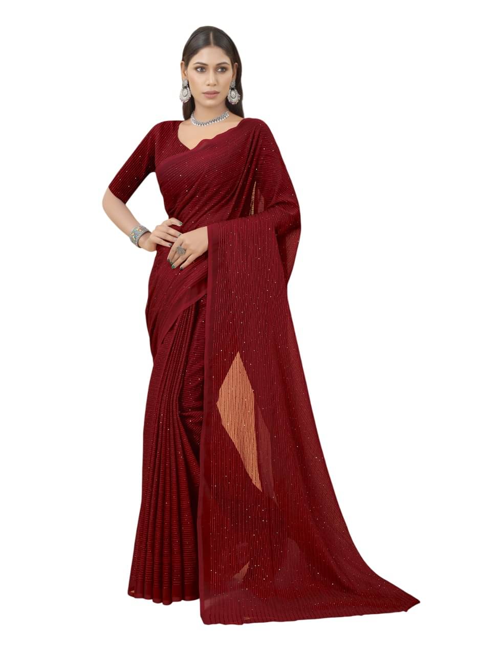 KV Fashion Georgette Embroidered Regular Saree With Unstitched Blouse Piece ( Maroon ) KV Fashion Georgette Embroidered Regular Saree With Unstitched Blouse Piece ( Maroon )