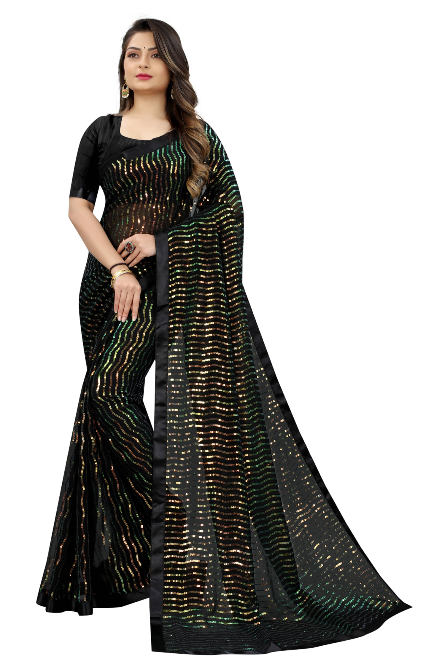     			KV Fashion Georgette Embroidered Regular Saree With Unstitched Blouse Piece ( Multicolor )