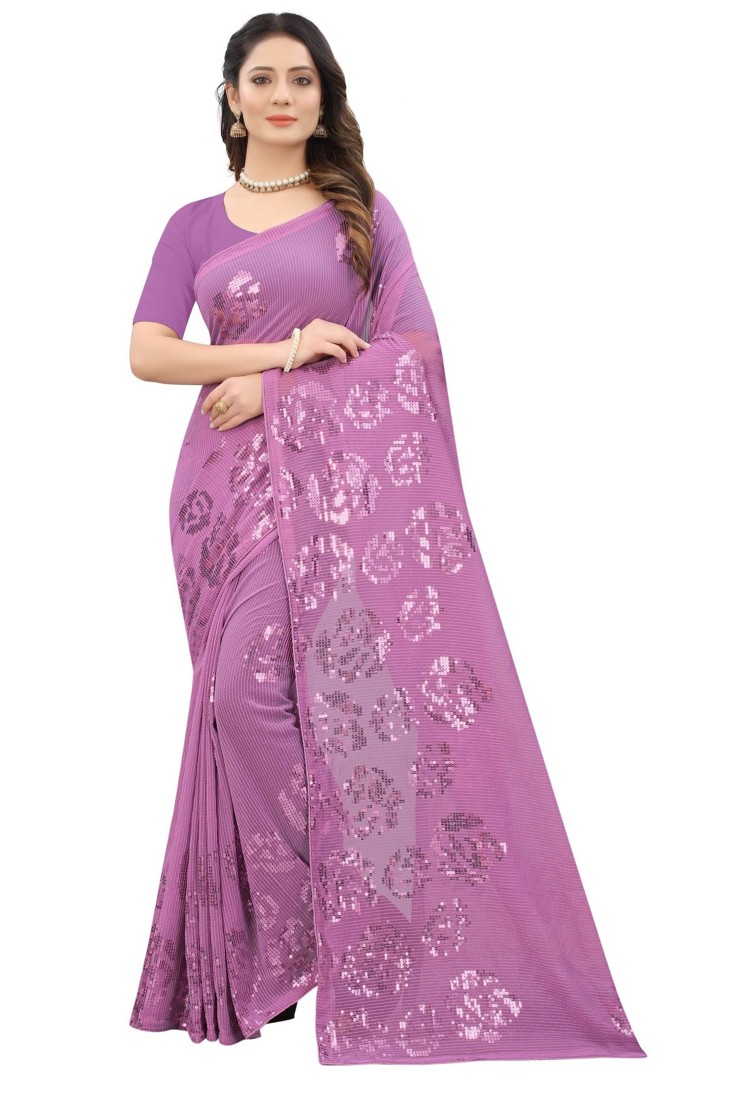 KV Fashion Georgette Embroidered Regular Saree With Unstitched Blouse Piece ( Pink ) KV Fashion Georgette Embroidered Regular Saree With Unstitched Blouse Piece ( Pink )