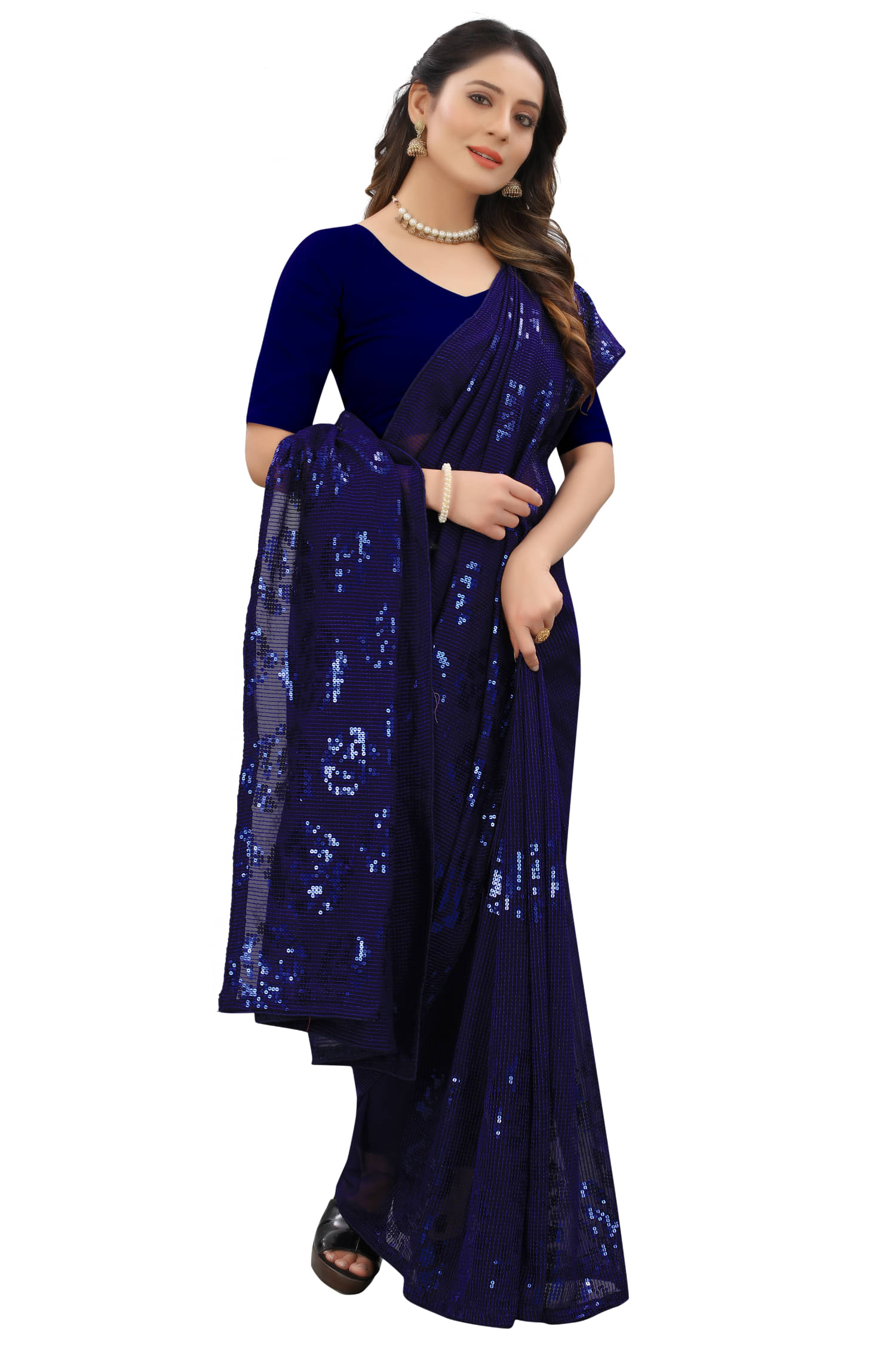 KV Fashion Georgette Embroidered Regular Saree With Unstitched Blouse Piece ( Blue )     			KV Fashion Georgette Embroidered Regular Saree With Unstitched Blouse Piece ( Blue )
