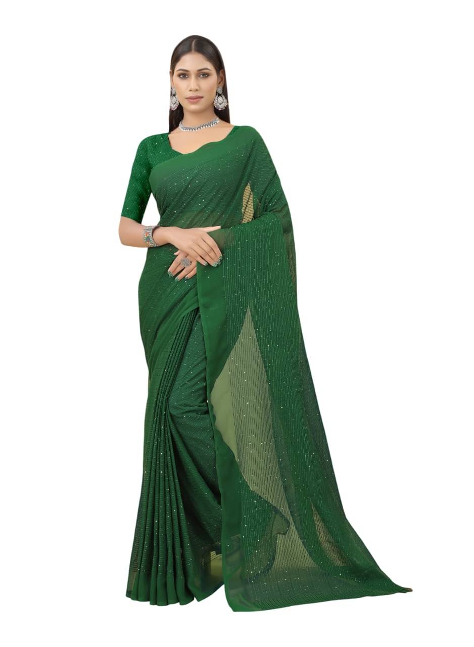 KV Fashion Georgette Embroidered Regular Saree With Unstitched Blouse Piece ( Green )     			KV Fashion Georgette Embroidered Regular Saree With Unstitched Blouse Piece ( Green )