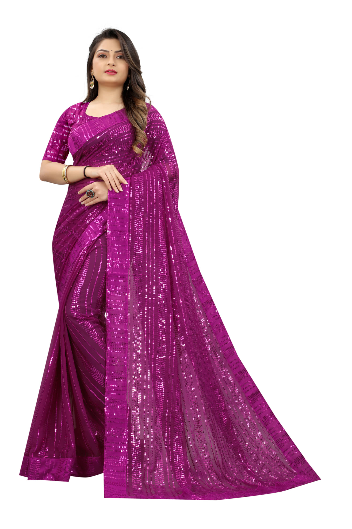     			KV Fashion Georgette Embroidered Regular Saree With Unstitched Blouse Piece ( Rani )