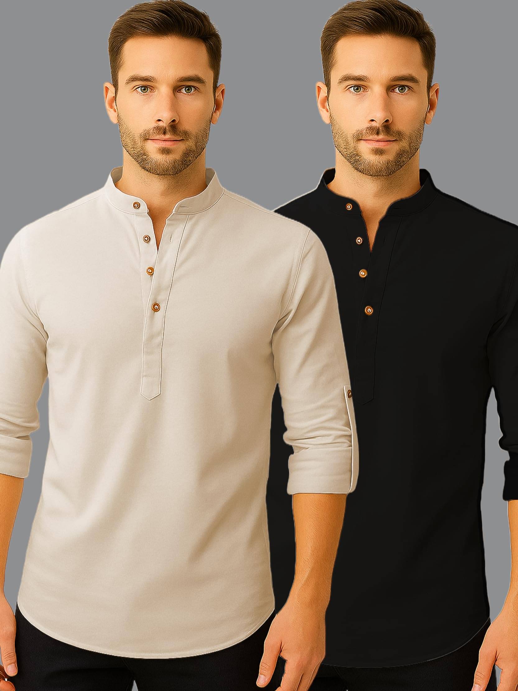     			LENIA Beige Blended Men's Regular Kurta ( Pack of 2 )