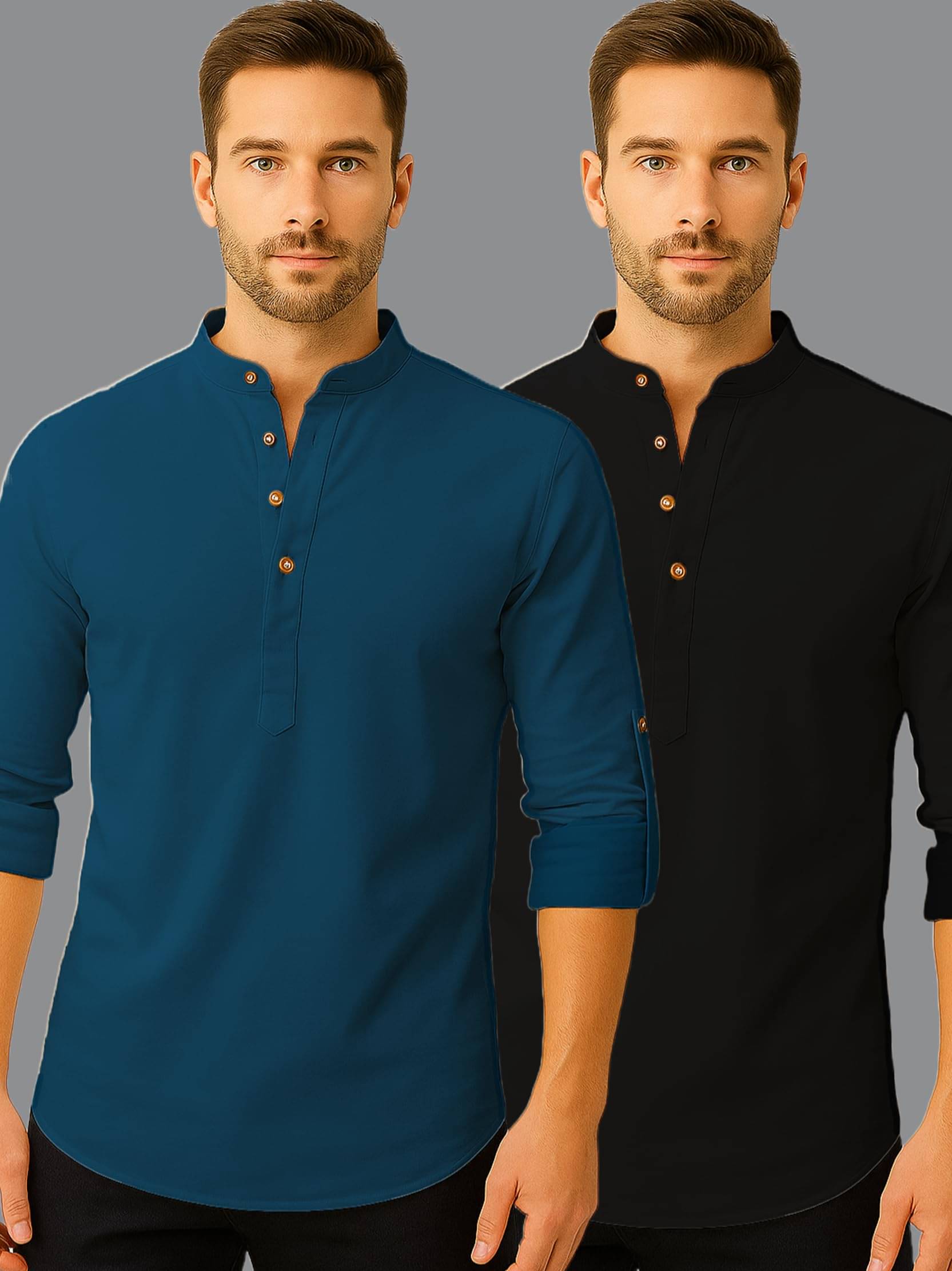    			LENIA Blue Blended Men's Regular Kurta ( Pack of 2 )