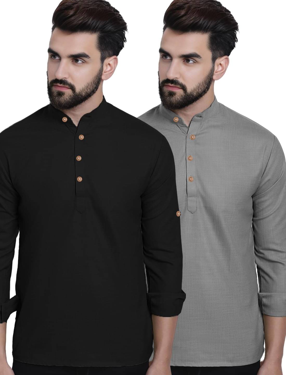 LENIA Grey Blended Men's Regular Kurta ( Pack of 2 )     			LENIA Grey Blended Men's Regular Kurta ( Pack of 2 )