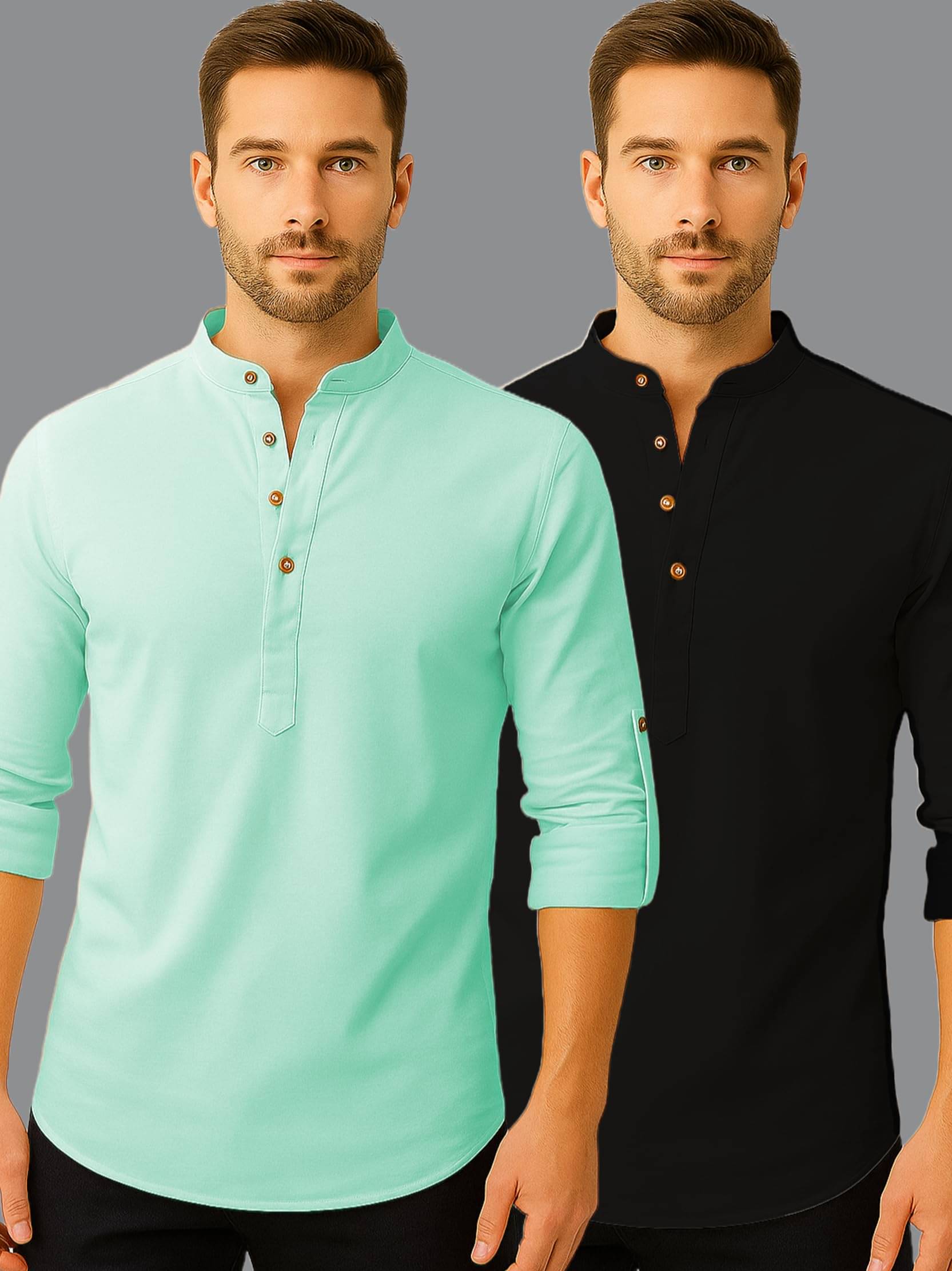 LENIA Light Blue Blended Men's Regular Kurta ( Pack of 2 ) LENIA Light Blue Blended Men's Regular Kurta ( Pack of 2 )