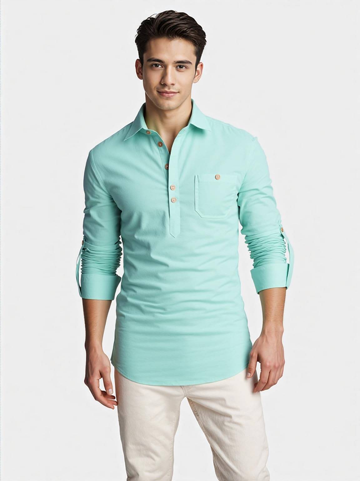     			LENIA Light Blue Blended Men's Regular Kurta ( Pack of 1 )