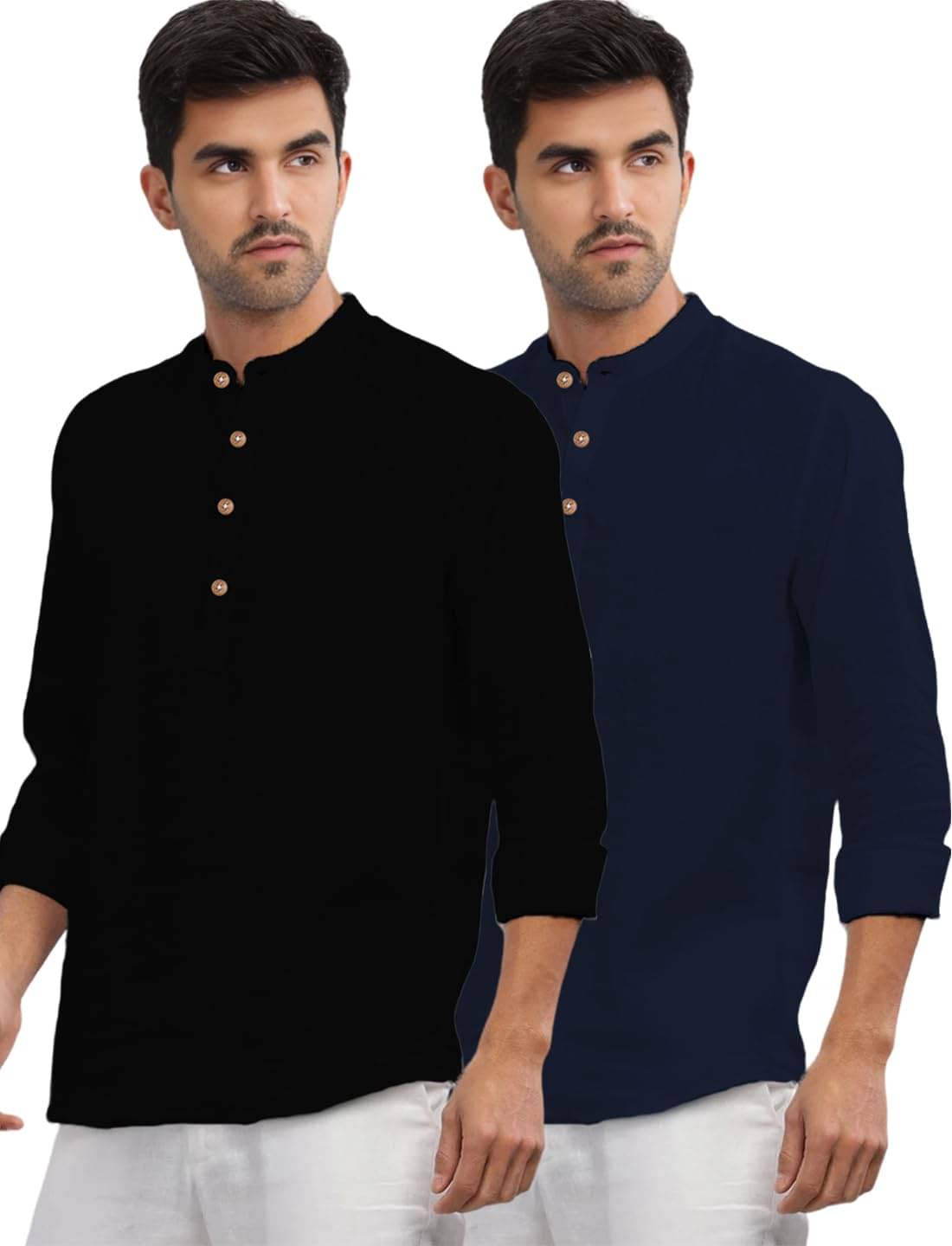     			LENIA Navy Blue Blended Men's Regular Kurta ( Pack of 2 )