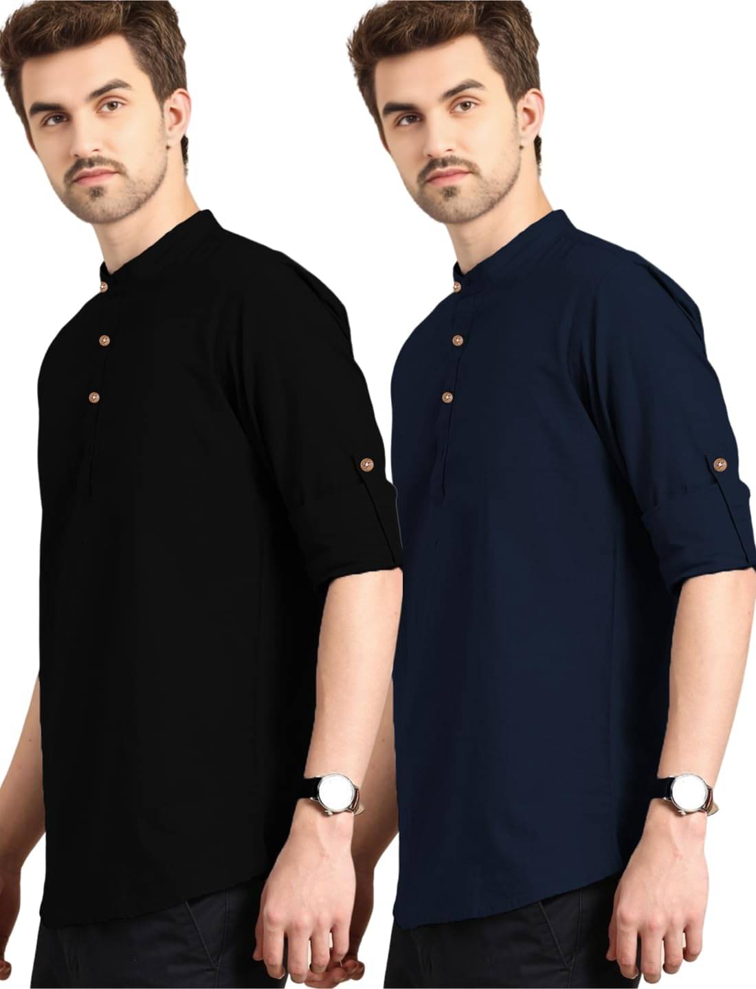     			LENIA Navy Blue Blended Men's Regular Kurta ( Pack of 2 )